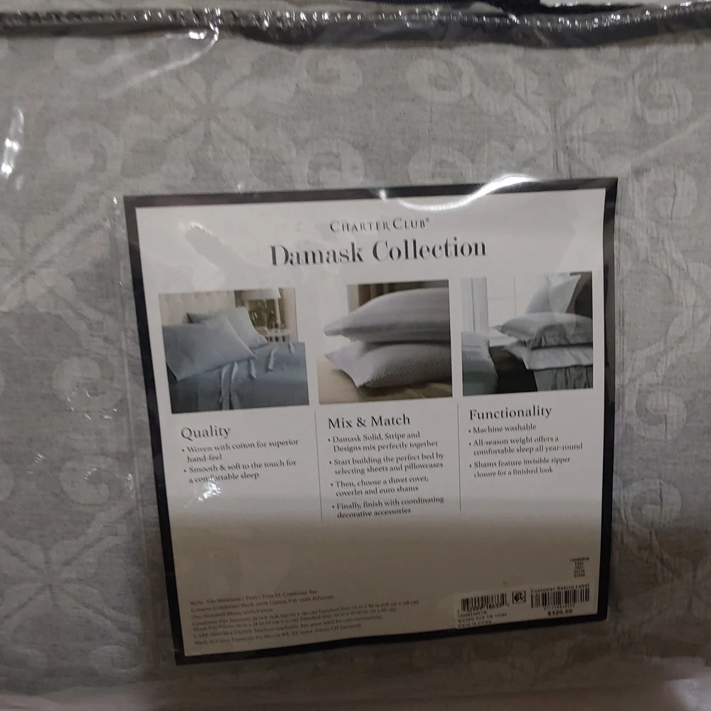 Charter Club Damask Twin /Twin XL Comforter Set in Gray (MSRP 320)